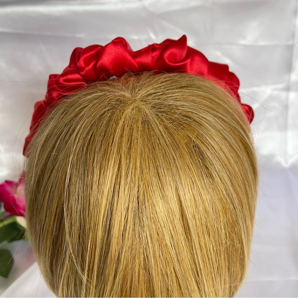 Red Satin Headband wrap scrunched For Women Pleated design - Picture 7 of 15